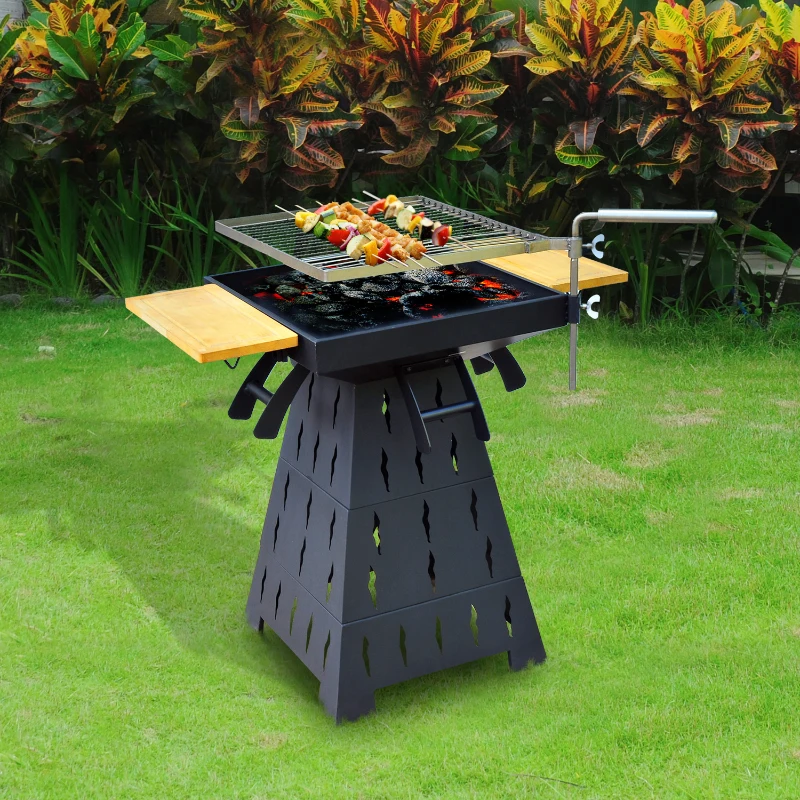 Outsunny Wood Burning/Charcoal Outdoor Fire Pit BBQ Grill Combo