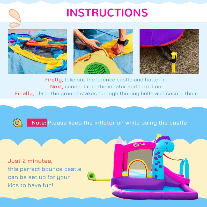 Outsunny Kids Bouncy House with Blower, 4 in 1 Large Bounce Castle with Jumping, Water Pool, Slide for Outdoor and Indoor