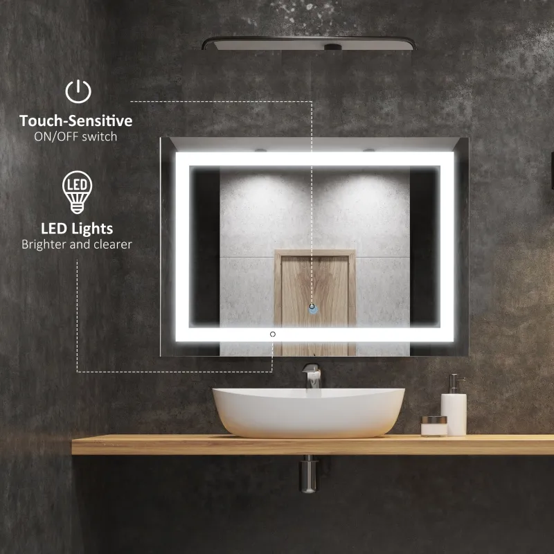 HOMCOM Touch Activated 27.5" Illuminated Bathroom Vertical Wall Mirror Outline LED Lights - Silver