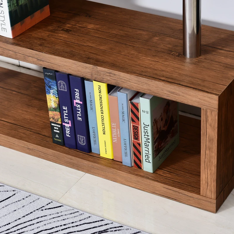 HOMCOM 75" 360 Degree Rotating Corner Computer Desk Modern L-Shaped Home Office Workstation with 2 Storage Shelves, Bookshelf, Walnut Brown