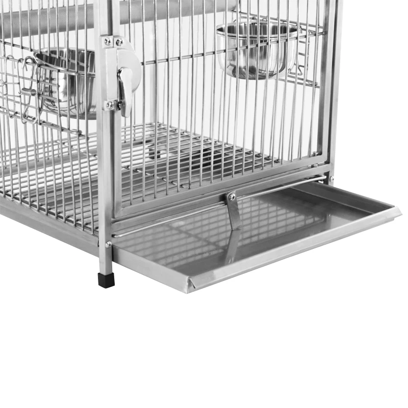 Open Box PawHut 25" Dome Top Stainless Steel Travel Bird Cage Carrier with Handle Perch