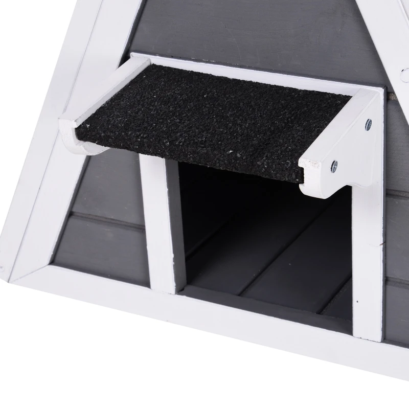 PawHut 21" Solid Wood Cat Condo - Natural Water Proof Outdoor Pet Shelter Small House - Grey