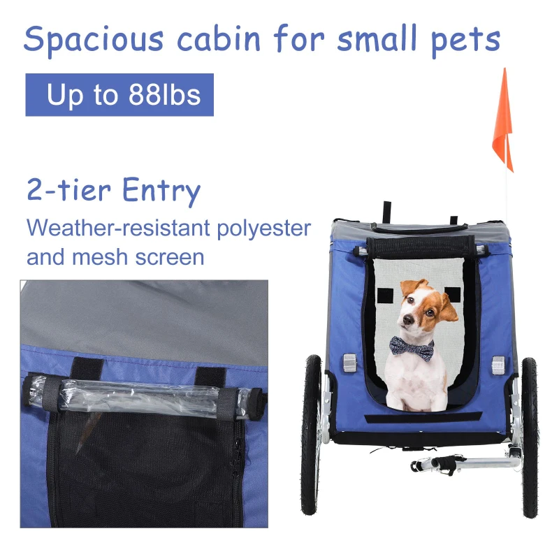 Aosom Outdoor Folding Pet Dog Bicycle Trailer and Stroller Jogger Cart - Blue and Grey