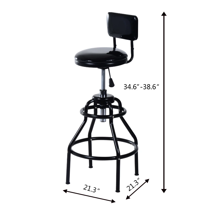 HomCom Adjustable Height Swivel Shop Stool w/ Backrest - Black