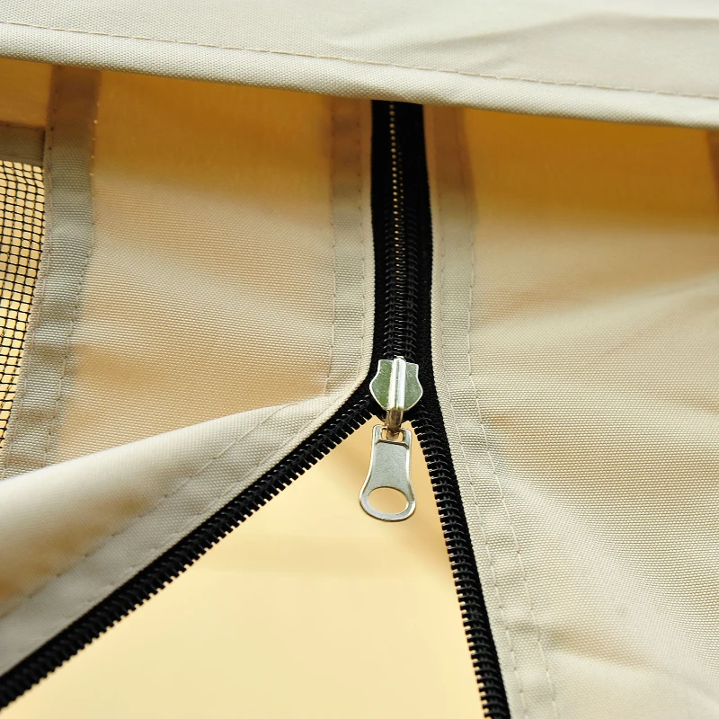 9.7' Square Outdoor Pop-Up Party Tent Patio Gazebo with Netting & Shade Canopy, Tan - Ideal for Gatherings & Events