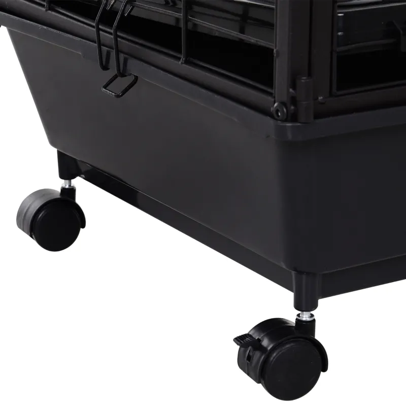 PawHut Rolling Metal Rabbit, Guinea Pig or Small Animal Hutch Cage with Main House and Run  35" L