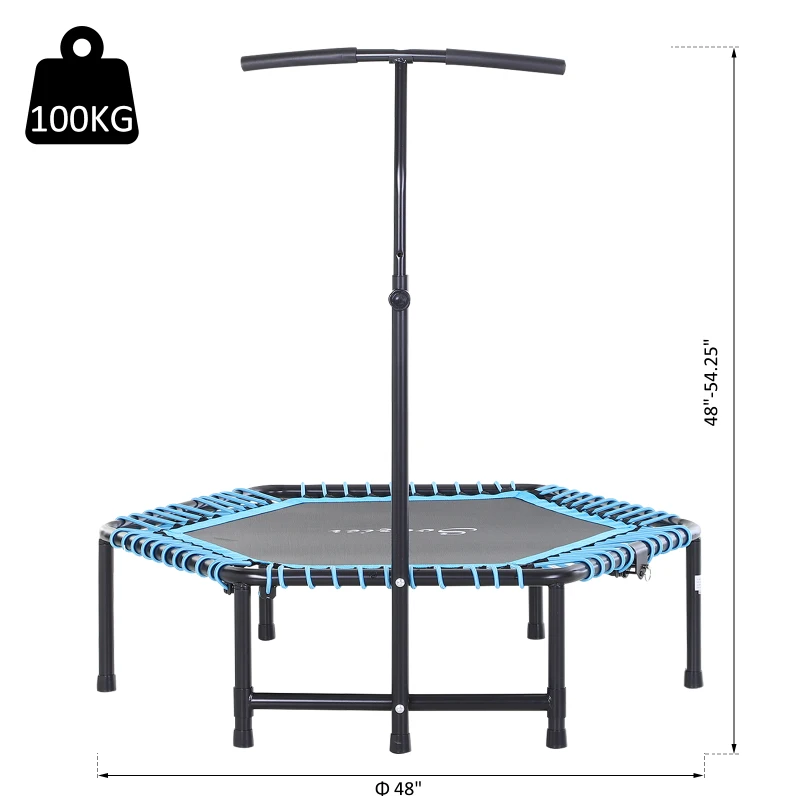 Soozier Foldable Small Exercise Trampoline with 3-Level Adjustable T-Bar for Adults and Children - Blue and Black