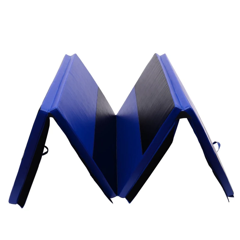 Soozier 6' x 4' x 2" PU Leather Folding Gymnastics / Martial Arts Mat - Blue / Black