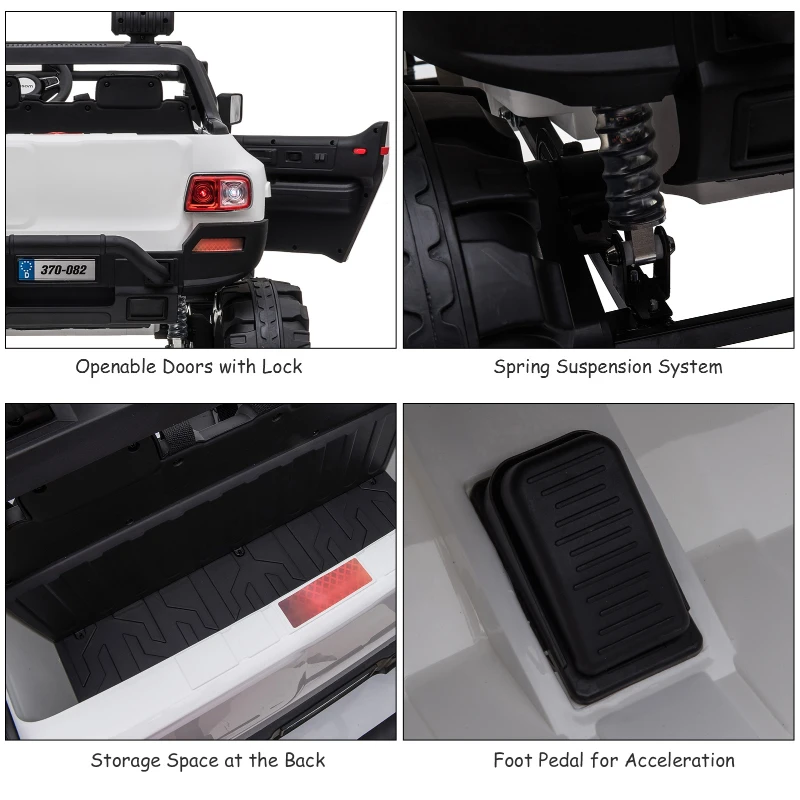 Aosom 12V Ride On Car 2- Seat Police Truck w/ Remote Control & 3 Speeds & LED Light Bar and Audio Input - White