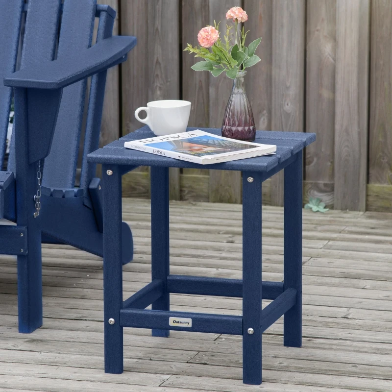 Outsunny Adirondack Side Table, Square Patio End Table, Weather Resistant 15" Outdoor HDPE Table for Porch, Pool, Balcony, Blue