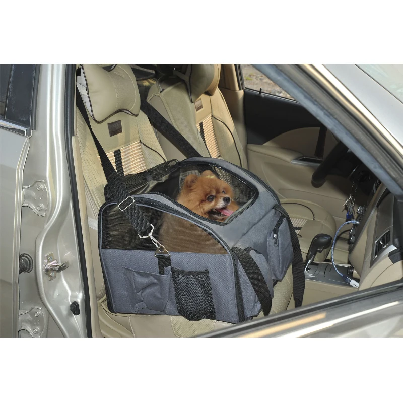 PawHut 18” Deluxe Pet Booster Seat Collapsible Dog Carrier With Storage Pockets – Grey