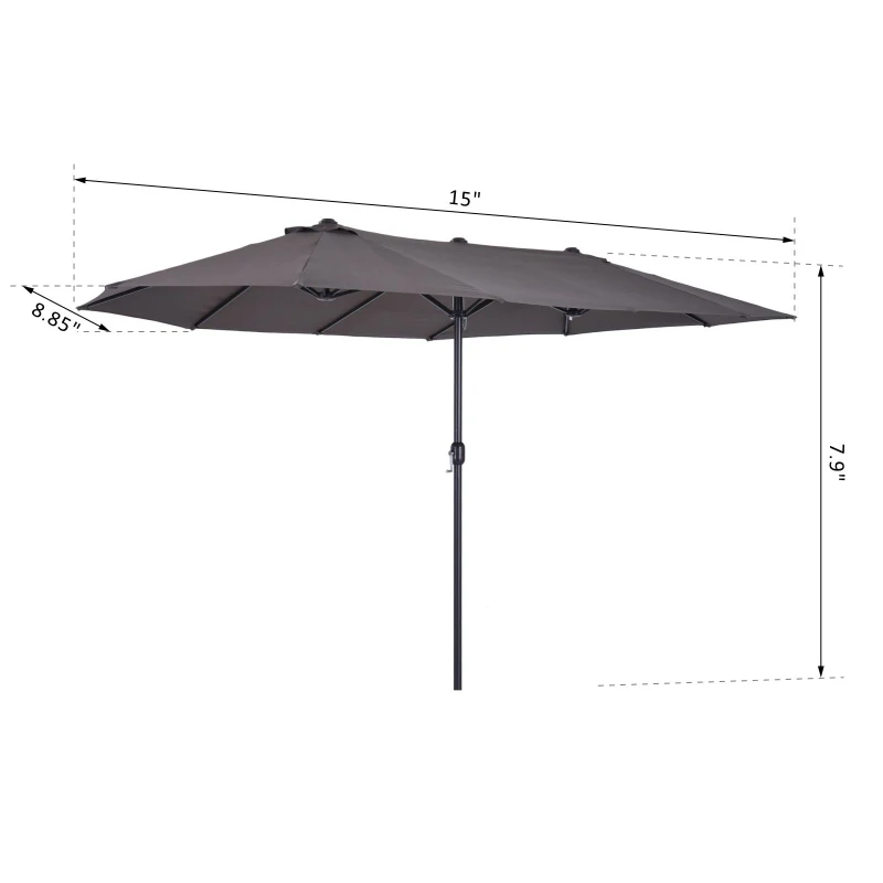 Outsunny 15' Double-Sided Patio Umbrella, Outdoor Market Umbrella with Steel Pole, UV Protection, Grey