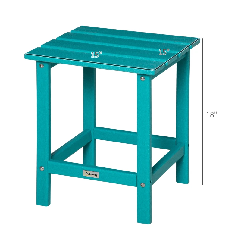 Outsunny Adirondack Side Table, Square Patio End Table, Weather Resistant 15" Outdoor HDPE Table for Porch, Pool, Balcony, Green