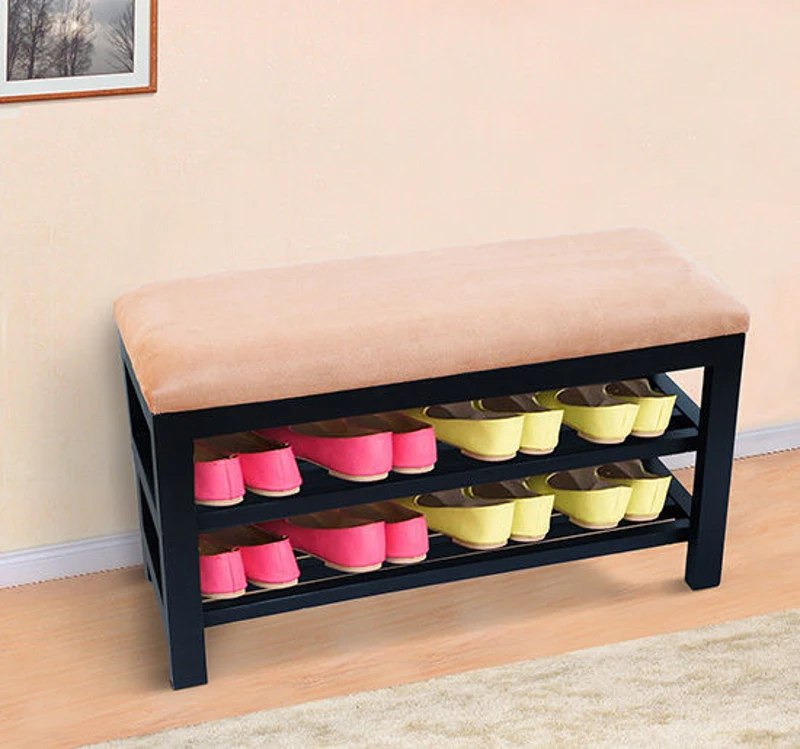 HomCom 31" Compact Wooden Entryway Shoe Organizer Storage Bench - Beige Brown