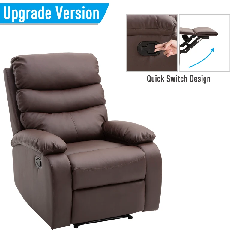 HomCom PU Leather Traditional Manual Recliner Chair - Brown
