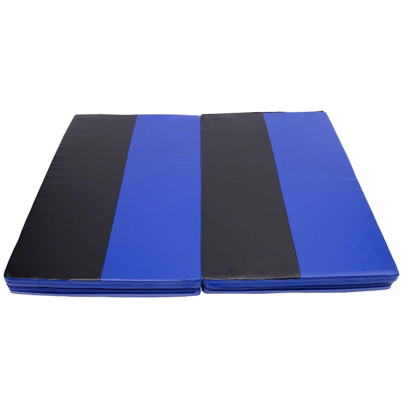 Soozier 6' x 4' x 2" PU Leather Folding Gymnastics / Martial Arts Mat - Blue / Black