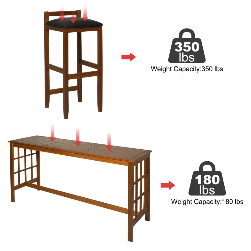 HomCom 7 Piece Acacia Wood Iconic Prairie School Style Bar Height Dining Set - Table/ 6 Stools