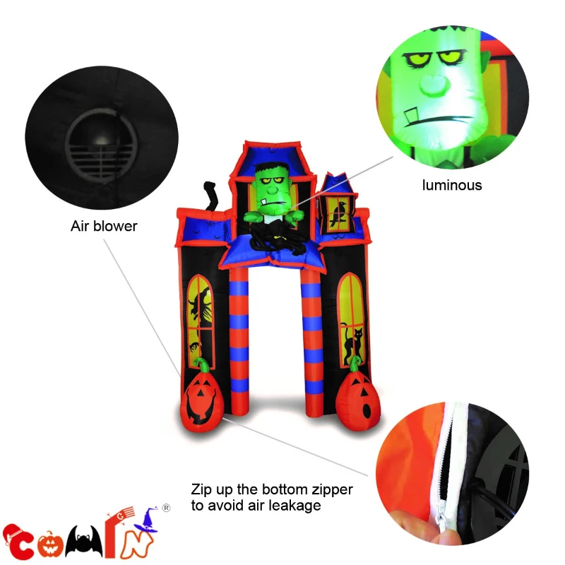 COMIN Halloween Yard Decorations 10 Foot Tall Frankenstein & Pumpkin Inflatable Arch