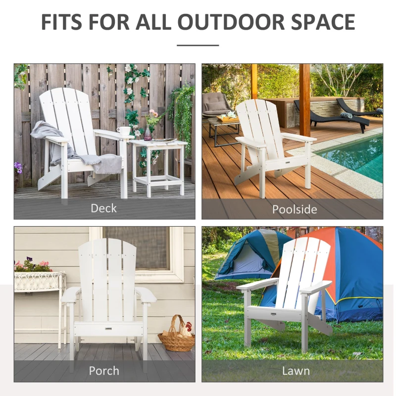 Outsunny Adirondack Chair, HDPE Fire Pit Chair, Weather Resistant Outdoor Chair for Patio, Garden, Backyard, Lawn, White