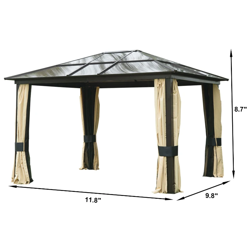 Outsunny 12" x 10" Aluminum Backyard Gazebo with Fabric Drapes - Beige