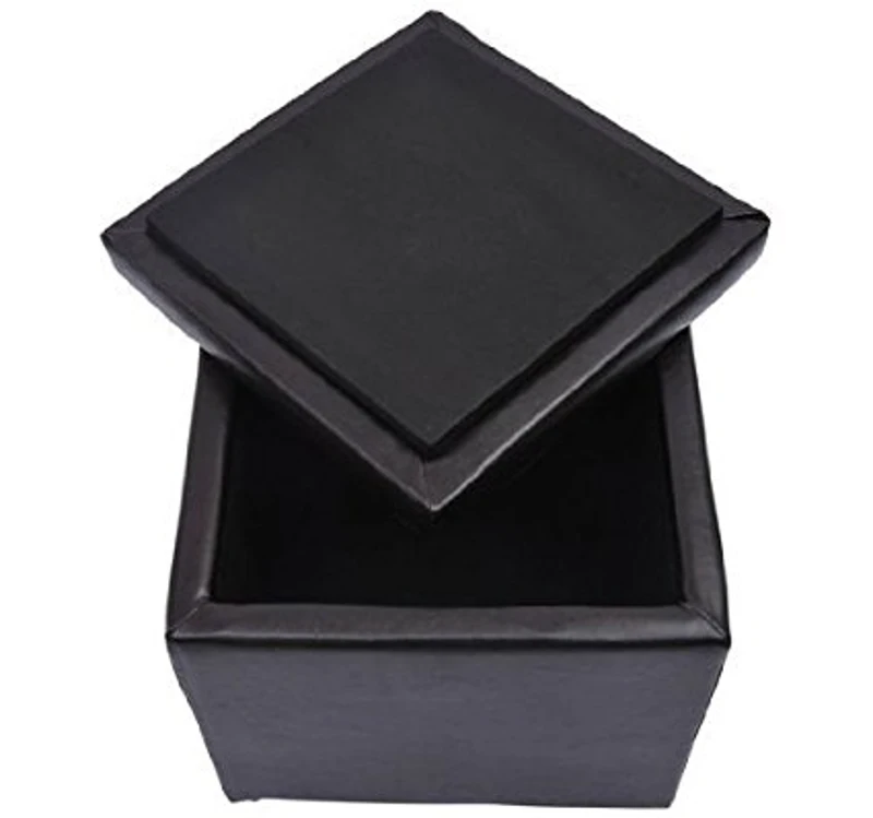 HomCom 16" Cube Faux Leather Tufted Ottoman Storage Footrest Seat - Black