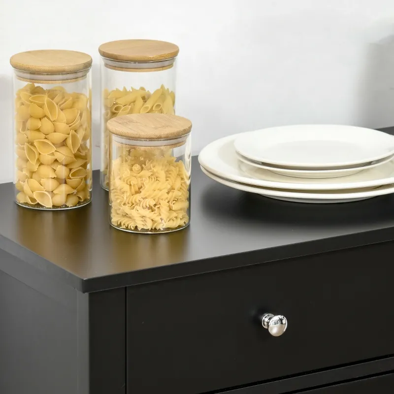 HOMCOM Sideboard Buffet Cabinet, Storage Cupboard with Glass Doors, Adjustable Shelf and 2 Drawers for Kitchen, Black