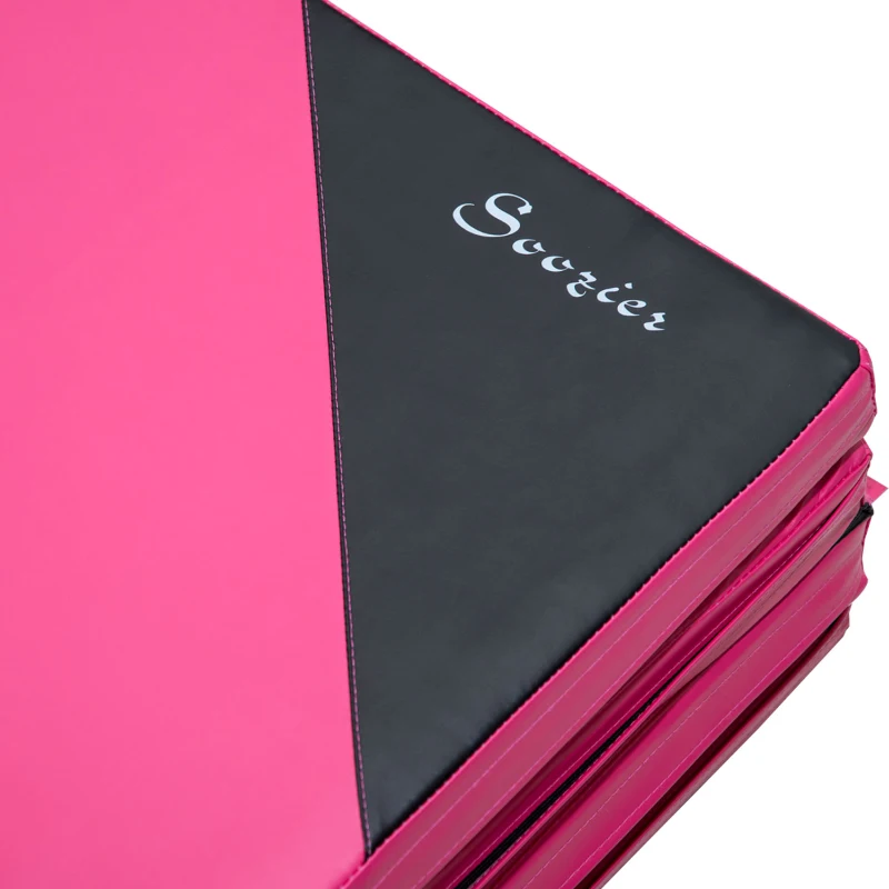 Soozier 6' x 4' x 2" PU Leather Folding Gymnastics / Martial Arts Mat - Pink / Black