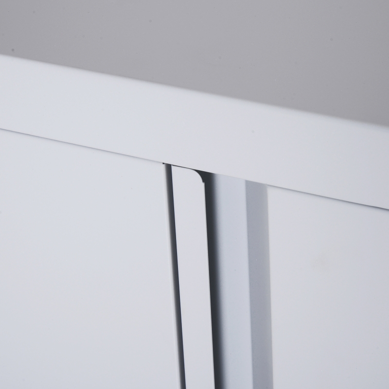 HomCom 36" Counter Height Metal Locking Storage Cabinet with 2 Adjustable Shelves - White