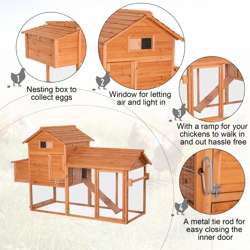PawHut Deluxe Backyard Wood Poultry Chicken Coop Hen House Hutch Nesting Box w/Wheels - Wood