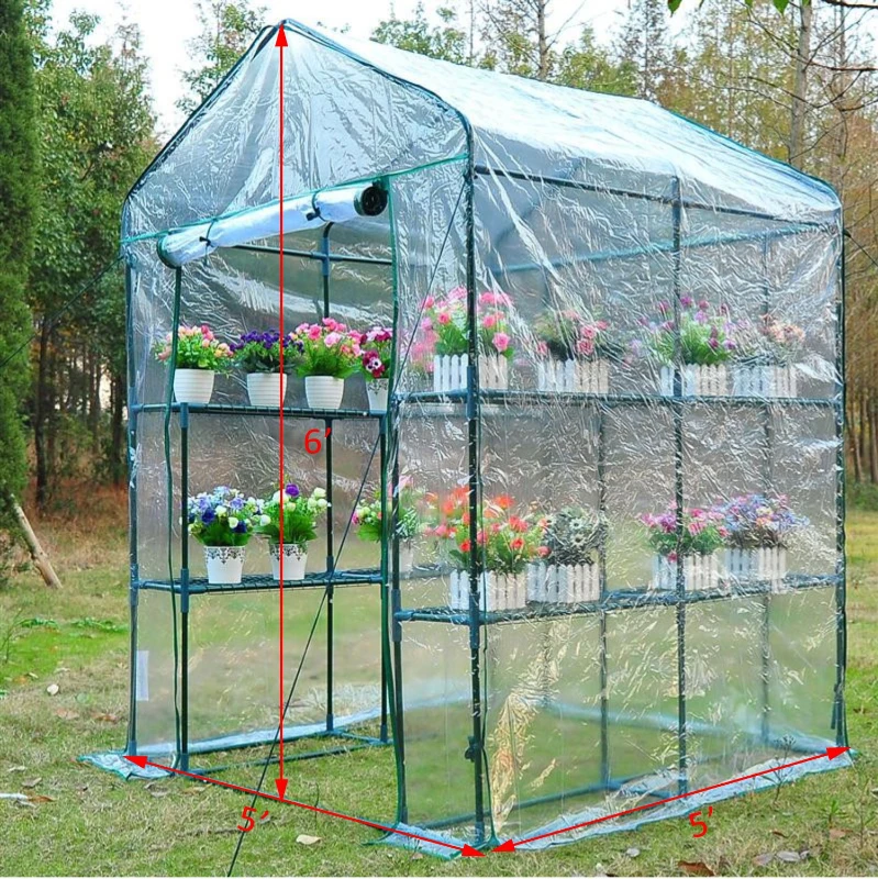 Outsunny 5' x 5' x 6' 3-Tier 8 Shelf Outdoor Portable Hobby Greenhouse Walk-In Garden Greenhouse Kit with Cover