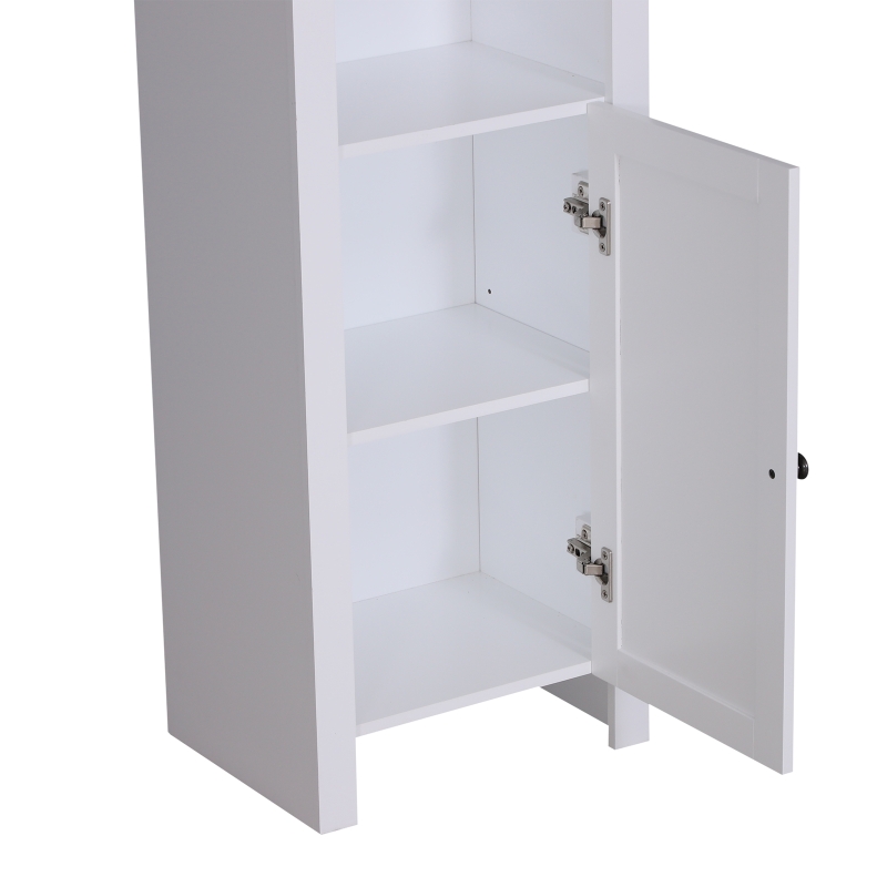 Open Box HomCom 67" Wood Free Standing Bathroom Linen Tower Storage Cabinet - White