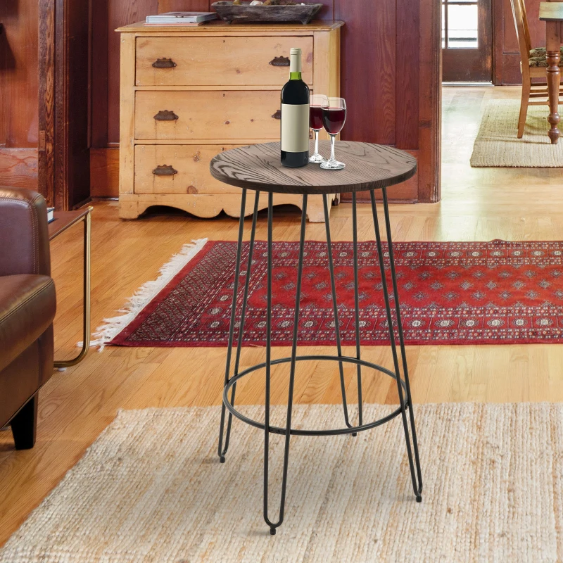 HOMCOM 42" Retro Round Patio Table Elm Wood Top Lightweight Steel Pub Bistro Patio Table