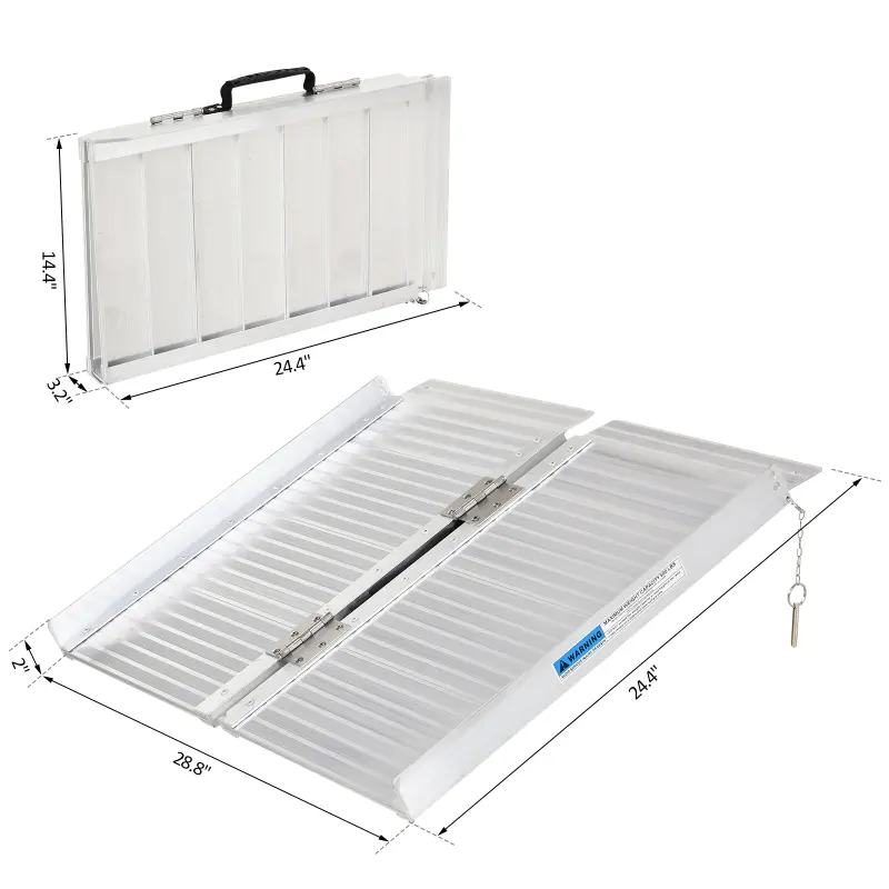 HomCom 2' Small Portable Bi-Fold Lightweight Aluminum Stair Doorway Entry Disability Ramp - Silver