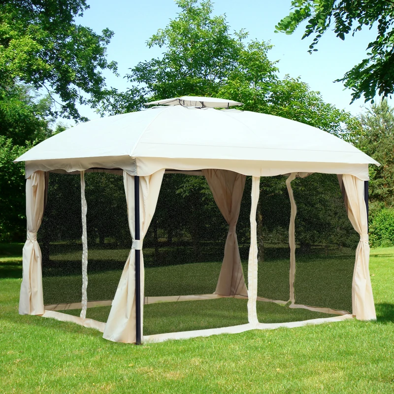 Outsunny 10' x 12' Outdoor Steel 2-Tier Roof Gazebo Pavilion Canopy Tent with Curtains