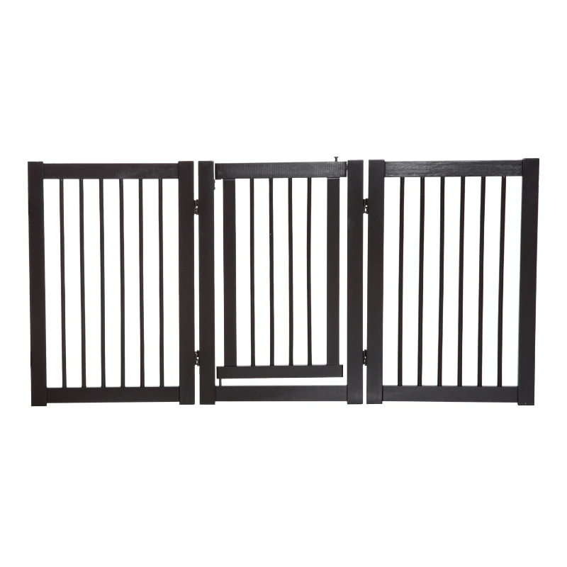 PawHut 31" x 61" 3 Panel Freestanding Wooden Expandable Pet Gate with Door