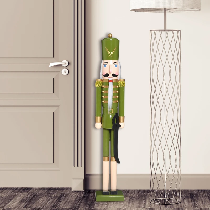 HomCom 42" Wooden Traditional Nutcracker Soldier Figure with Sword - Green