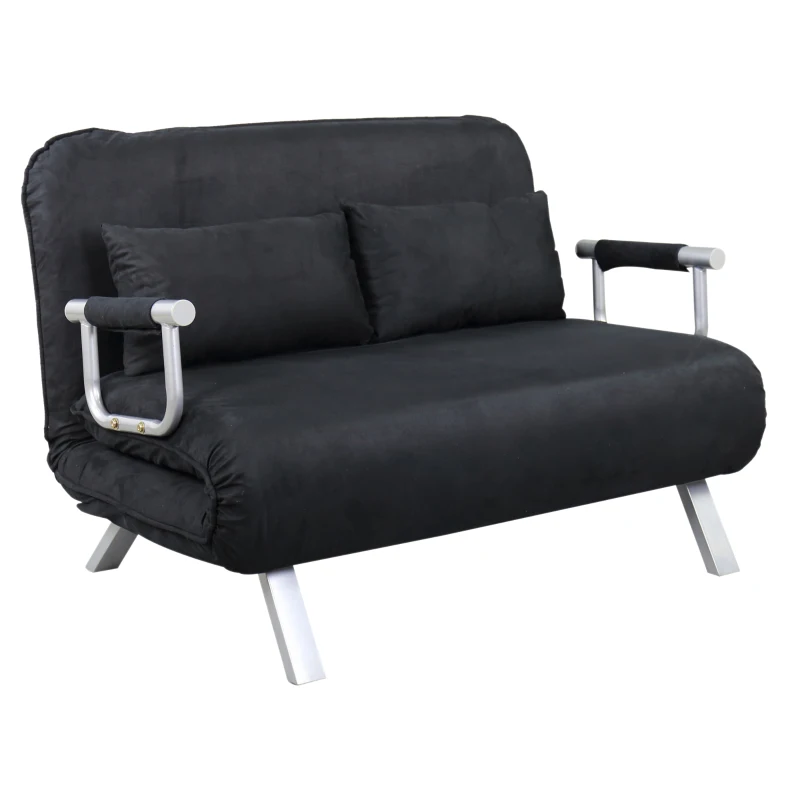 HomCom Full Size Folding 5 Position Steel Convertible Sleeper Bed Chair- Black