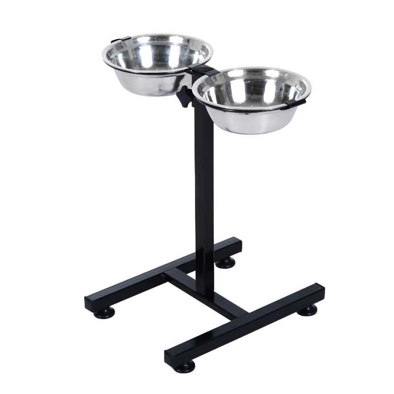 PawHut 19" Height Adjustable Stainless Steel Heavy Duty Elevated Dog Puppy Feeding Bowls Portable Dinner Set
