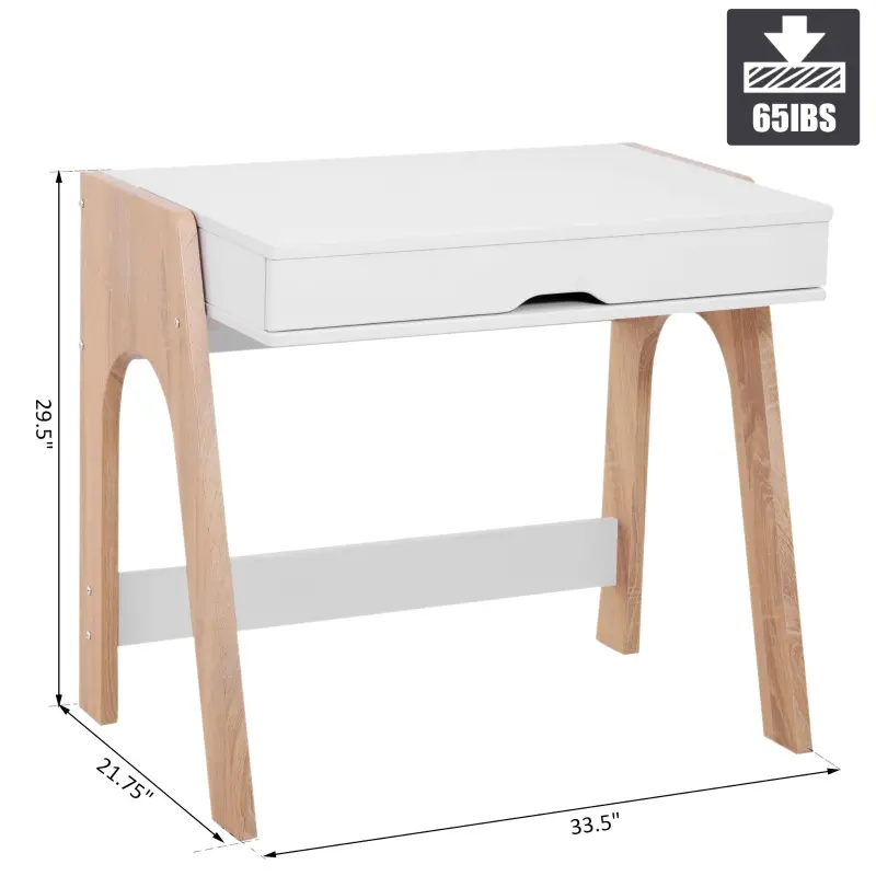 HomCom 33" Wood Modern Flip Top Writing Desk with Storage - White and Oak
