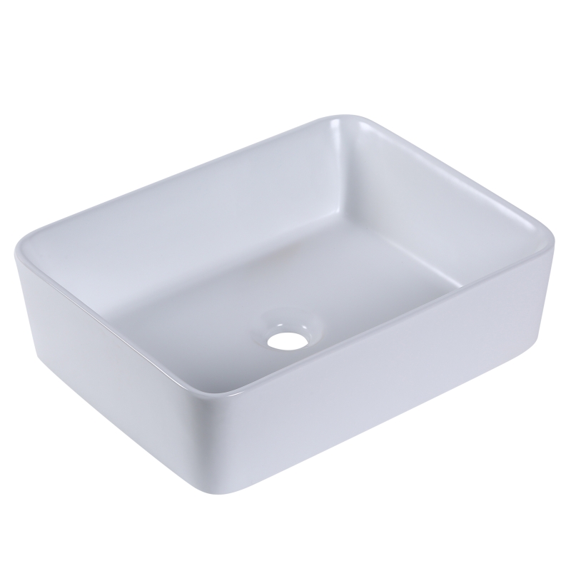 kleankin Rectangular Vessel Sink Above Counter Art Basin Porcelain Ceramic Bathroom Vanity Sink - Matte White
