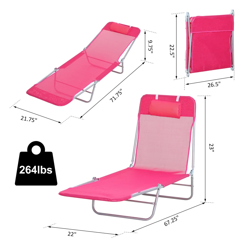 Outsunny Mesh Reclining Lounge Chair Lightweight & Portable Outdoor Chair, Pink, Ultimate Comfort for Patio & Beach