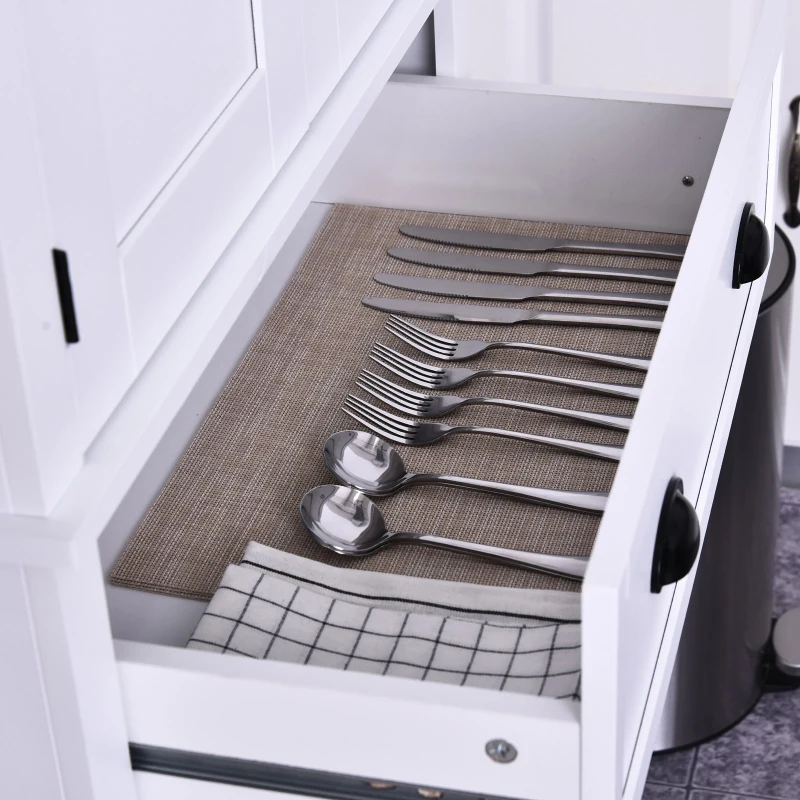 HOMCOM 72" H Traditional Colonial Freestanding Wood Kitchen Pantry with 1 Center Drawer and 2 Cabinets - White