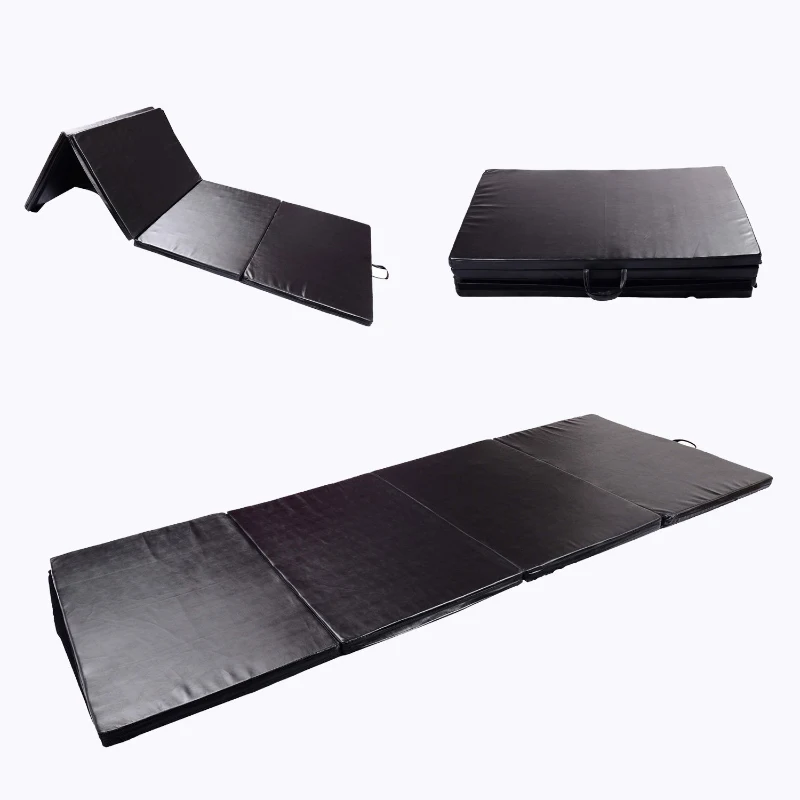 Soozier 6' x 4' x 2" PU Leather Folding Gymnastics / Martial Arts Mat - Black