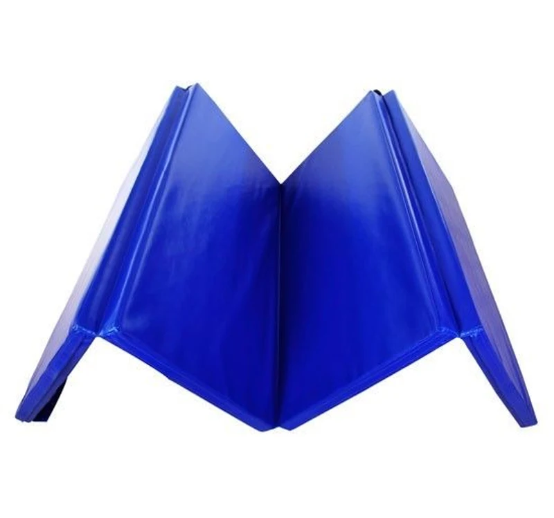 Soozier 8' x 4' x 2" PU Leather Folding Gymnastics / Martial Arts Tumbling Mat - Blue