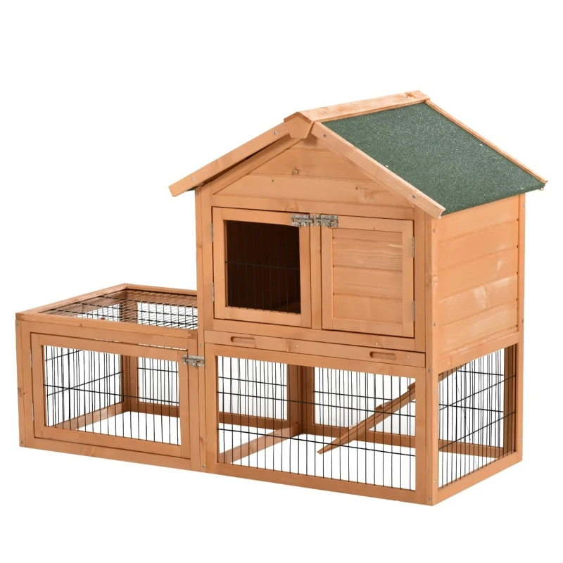 PawHut 53" Wooden Rabbit Hutch Chicken Coop Small Pet House Cages
