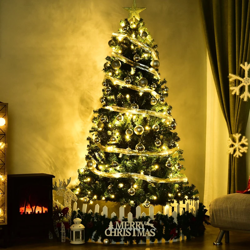 HOMCOM 6' PVC Pre Lit Artificial Christmas Tree with Metal Stand  250 Warm White LED  798 Tips  Green