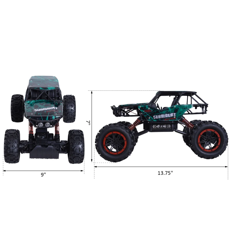 Aosom 1:12 Scale 2.4Ghz 4WD RC Rock Crawler Off-Road Electric Monster Truck - Green