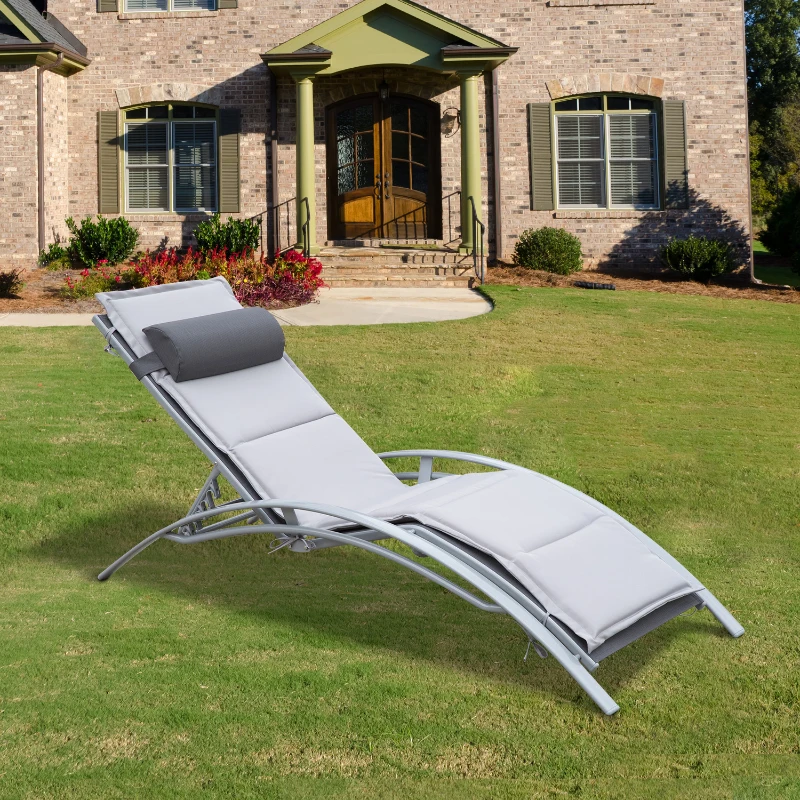 Outsunny Aluminum Outdoor Patio Chaise Lounge Chair with Cushion - Light Grey