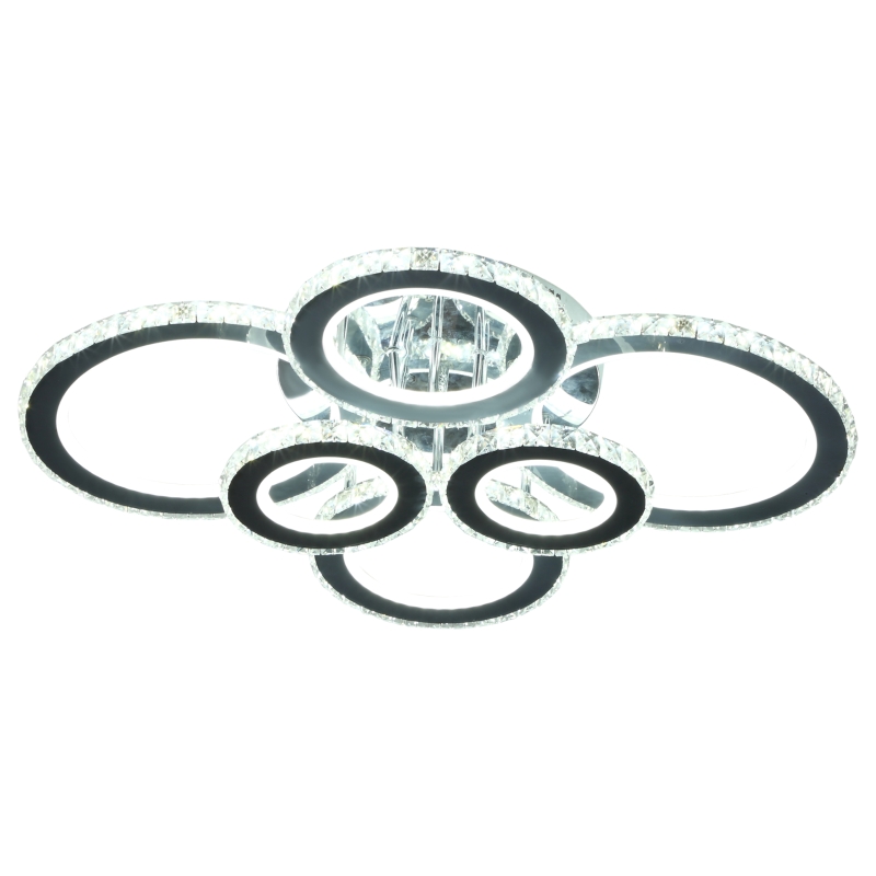 HOMCOM Modern 6500K 6 Ring LED Pendant Ceiling Chandelier w/ Cool White Light, Silver