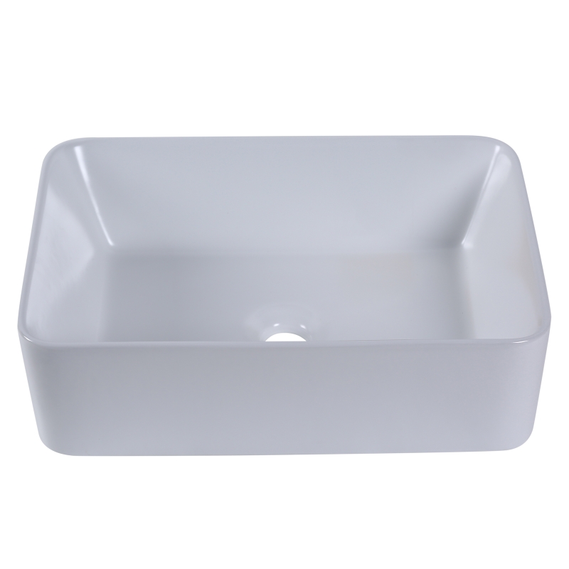 kleankin Rectangular Vessel Sink Above Counter Art Basin Porcelain Ceramic Bathroom Vanity Sink - Matte White